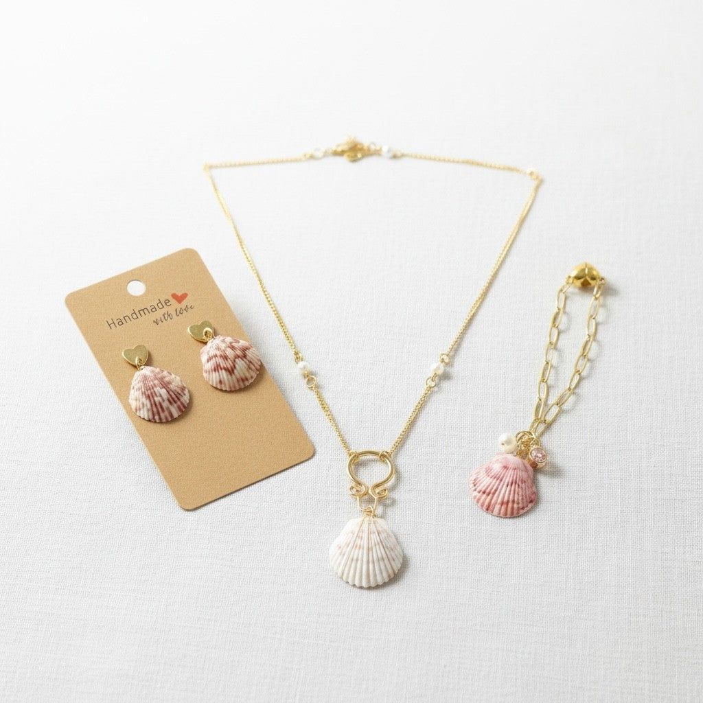 Seashell Necklace, Bracelet, Earrings & Matching Set