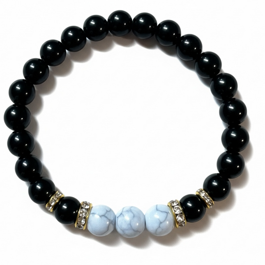 Lunar Eclipse Moonstone & Obsidian Bracelet