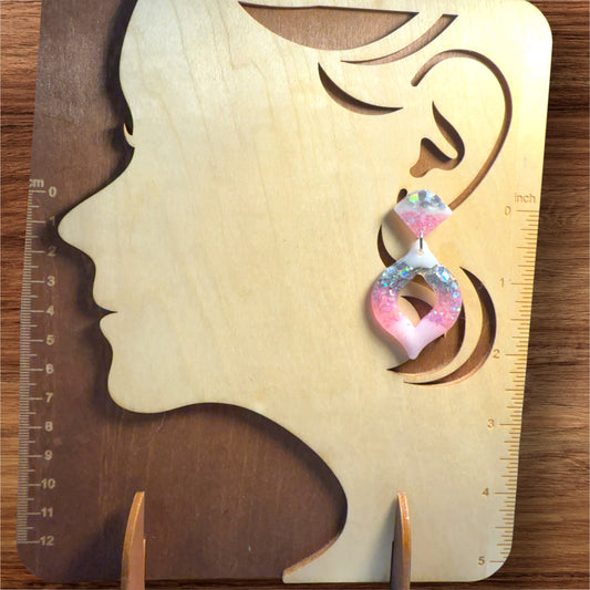 Frosted Kiss ❄💋 | Handmade Resin Earrings | Pink & Silver Glitter Flame Teardrops