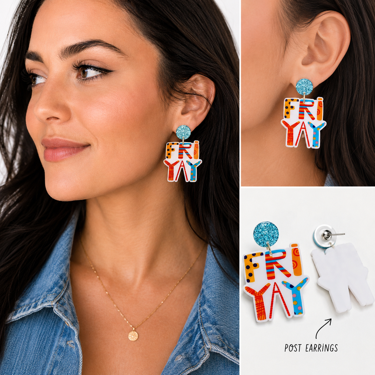 Fri-Yay Patterned Block Letter Earrings