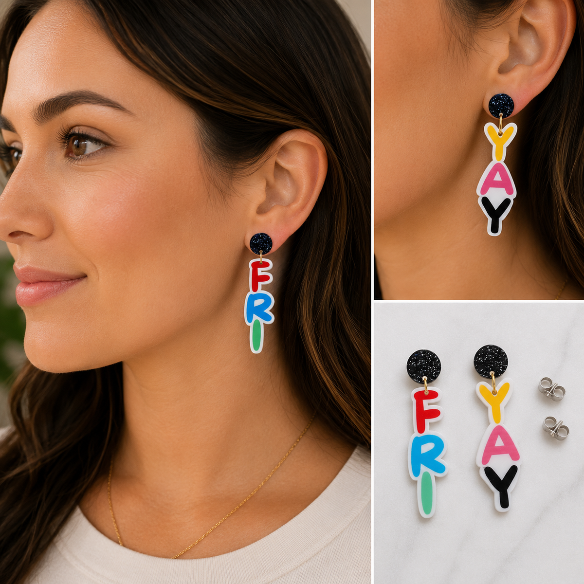 Fri-Yay Bubble Letter Earrings