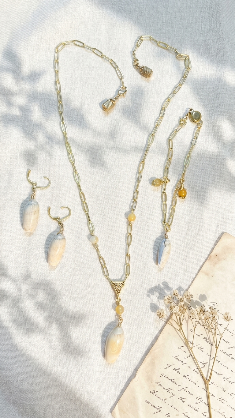 Coastal 3-Piece Olive Shell Necklace, Bracelet & Earrings