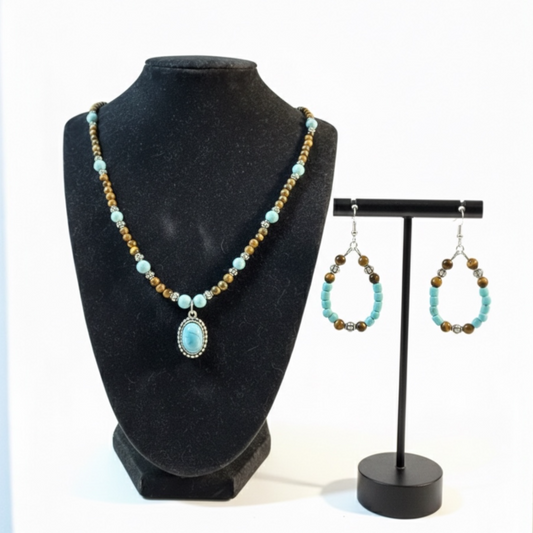 Turquoise Jewelry Set | Handmade Boho Necklace & Earrings