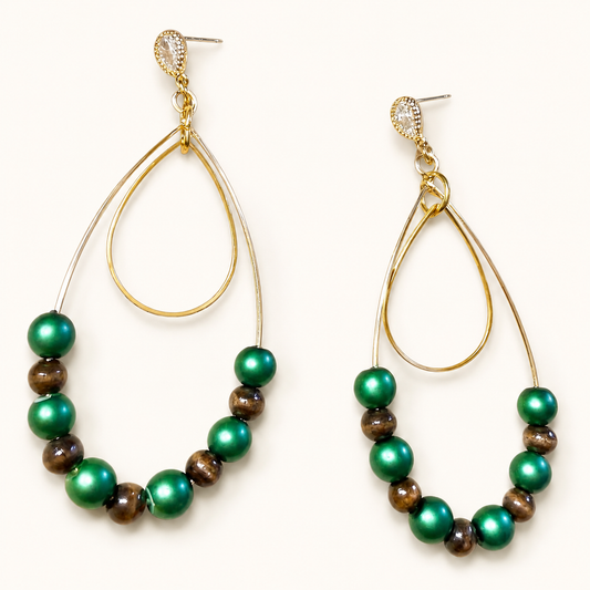 Emerald & Bronze Teardrop Hoop Earrings