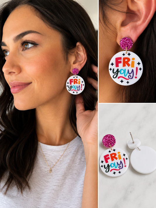 Fri-Yay Sparkle Circle Earrings - White