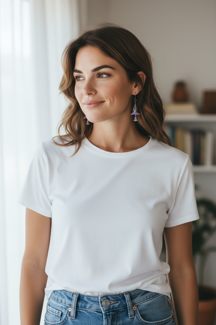 Lilac Bellflower Drop Earrings | Lightweight Lucite Flower Dangles, Antique Silver Accents, Stainless Steel Hooks | Cottagecore/Fairycore