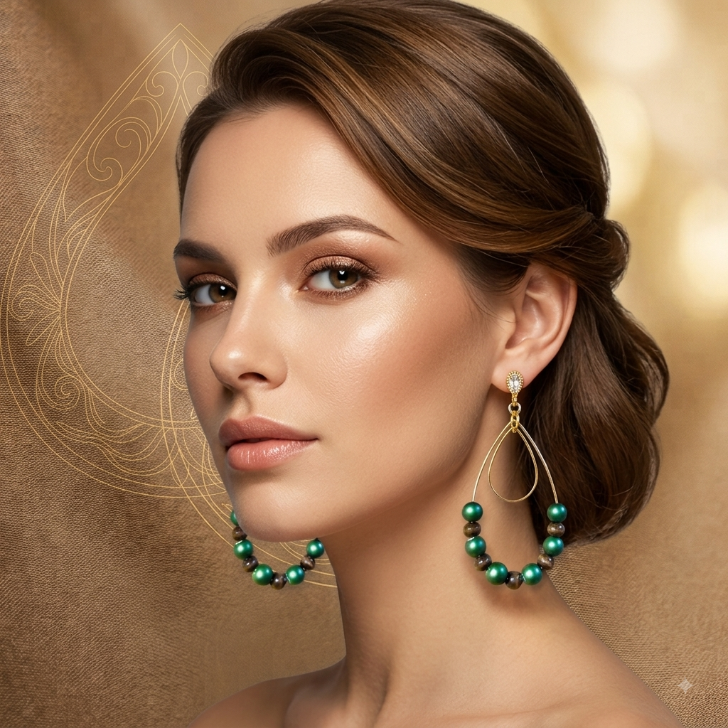 Emerald & Bronze Teardrop Hoop Earrings