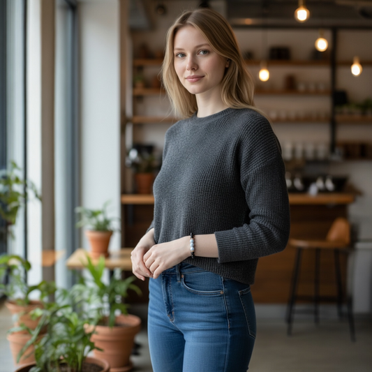 Lunar Eclipse Moonstone & Obsidian Bracelet