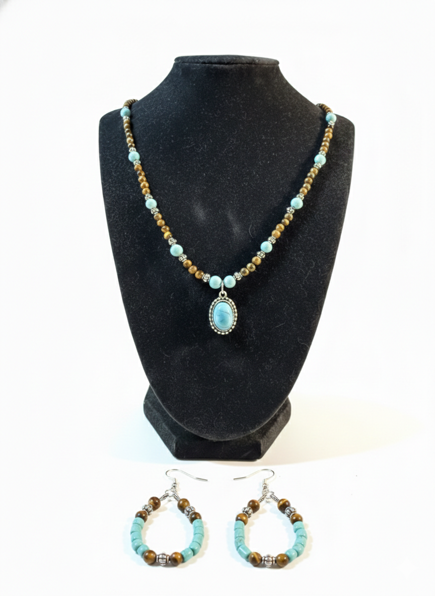 Turquoise Jewelry Set | Handmade Boho Necklace & Earrings