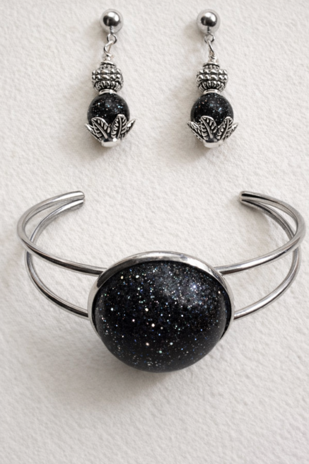 Cuff & Dangle Set – Navy, Moonstone, Onyx, Pink & Brown | Stainless Steel Statement Bracelet & Earrings