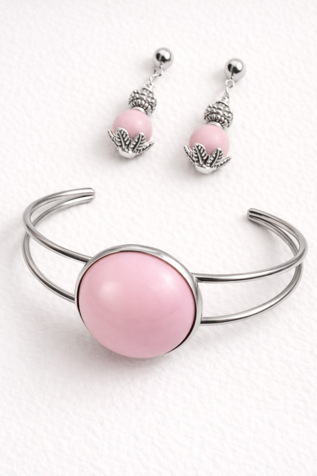 Cuff & Dangle Set – Navy, Moonstone, Onyx, Pink & Brown | Stainless Steel Statement Bracelet & Earrings