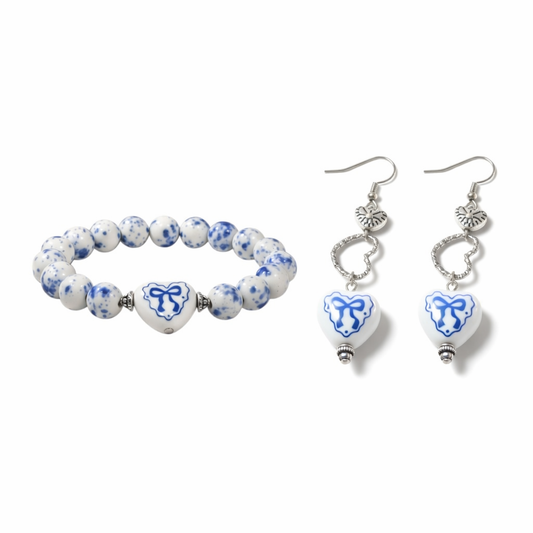 Blue Ribbon Heart Jewelry Set