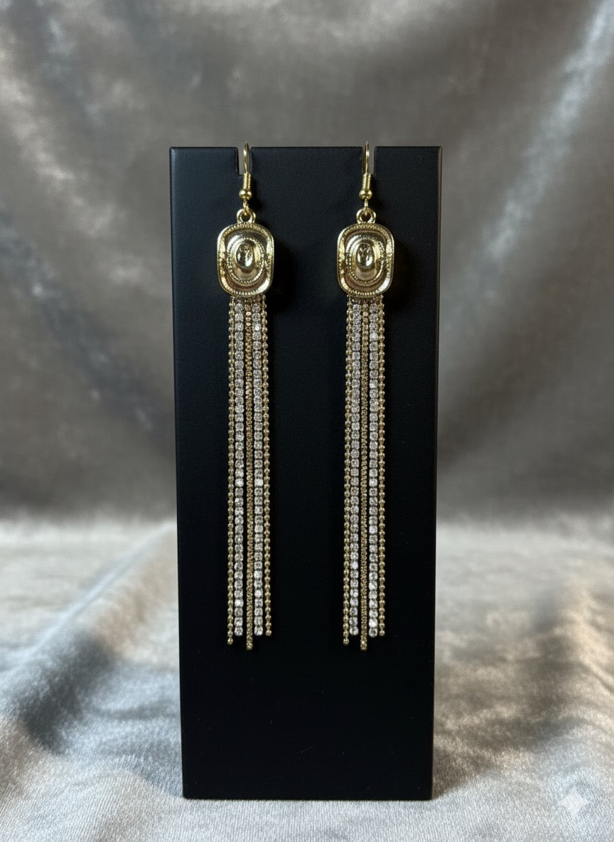 Golden Hour Rhinestone Tassel Earrings