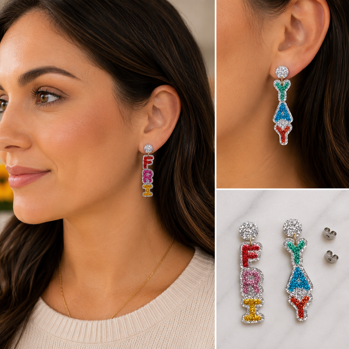 Fri-Yay Glitter Letter Earrings