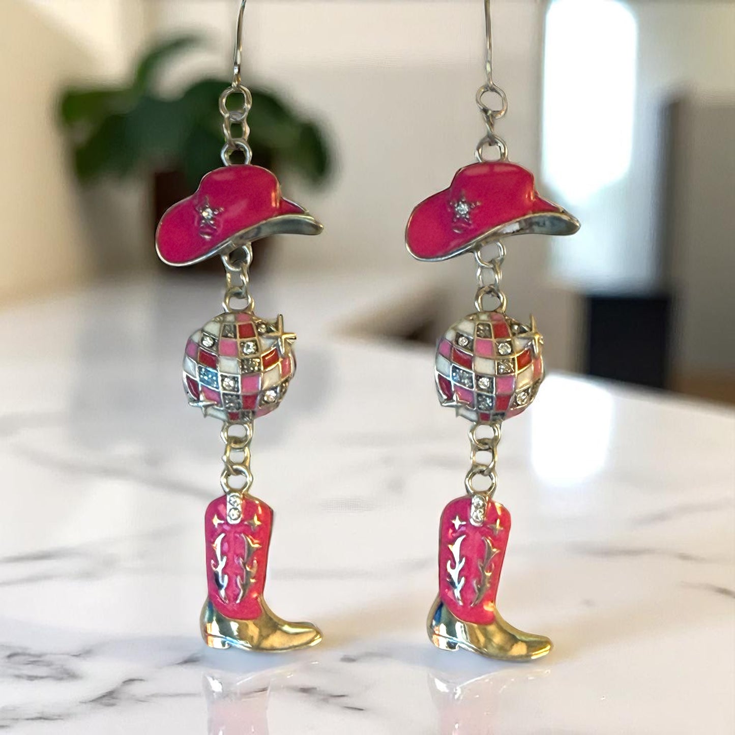 Yeehaw & Disco – Pink Cowboy Hat + Boot Party Earrings 💃🤠✨