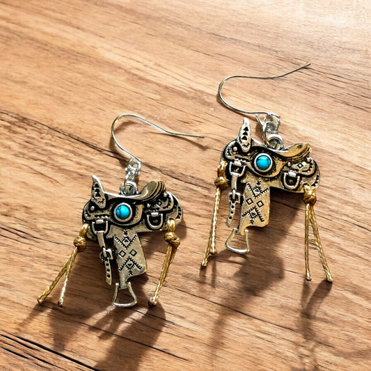 Cowgirl Spirit – Turquoise Saddle Charm Earrings 🐎💙