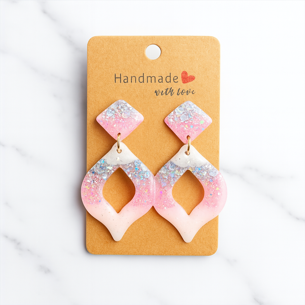 Frosted Kiss ❄💋 | Handmade Resin Earrings | Pink & Silver Glitter Flame Teardrops