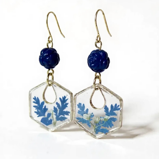 Midnight Fern Hex Earrings