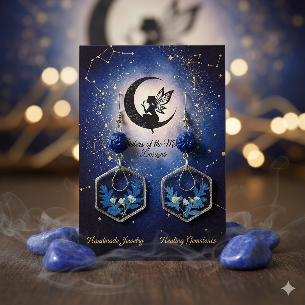 Midnight Fern Hex Earrings