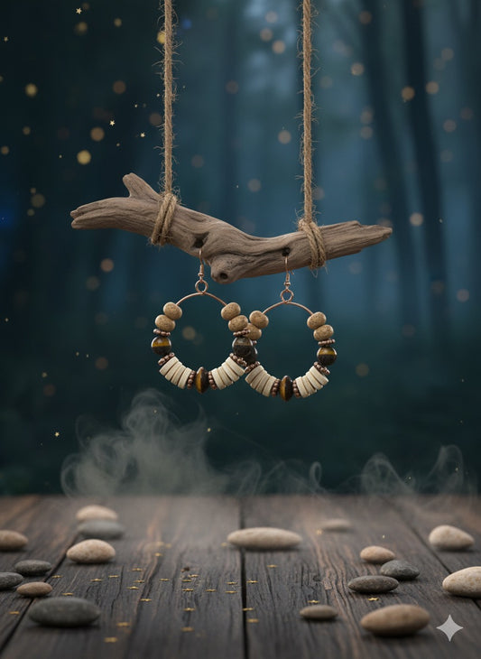 Earthbound Harmony Hoops – Jasper, Lava Stone & Bone-Inspired Gemstone Earrings 🌿