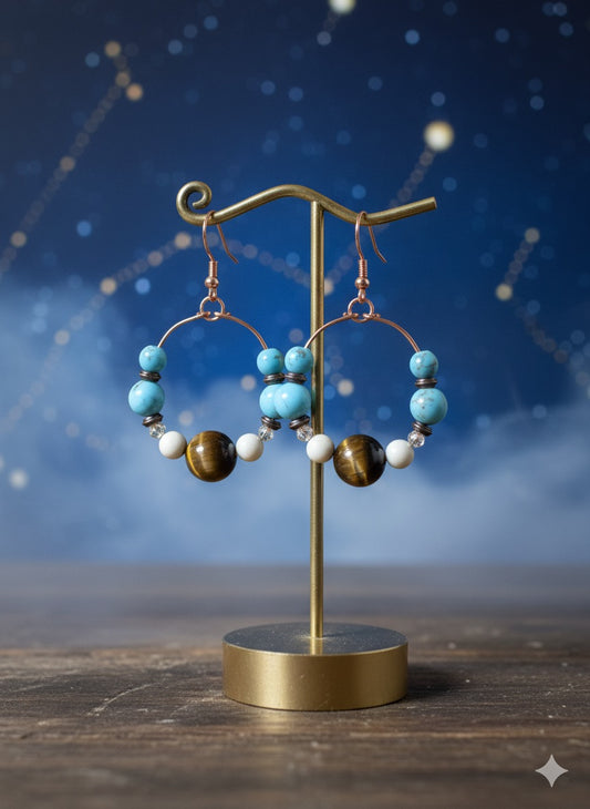 Turquoise, Tiger’s Eye & White Howlite Gemstone Earrings ✨