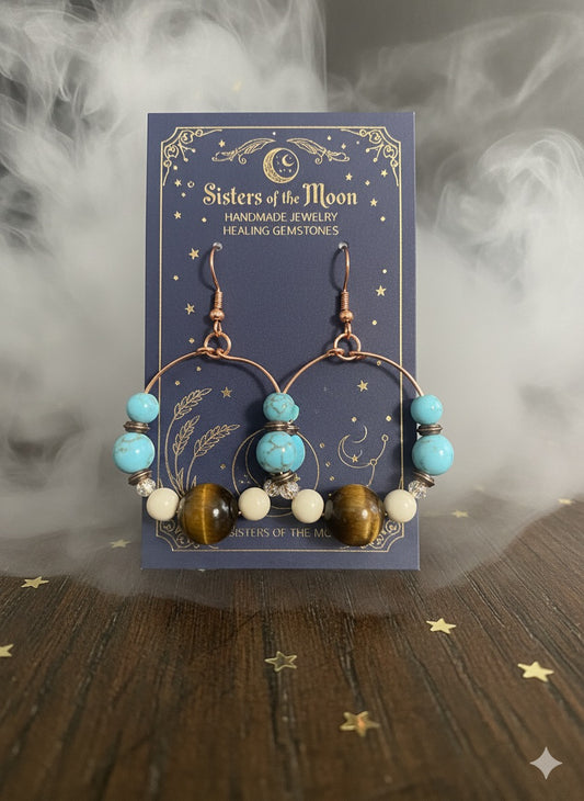 Turquoise, Tiger’s Eye & White Howlite Gemstone Earrings ✨