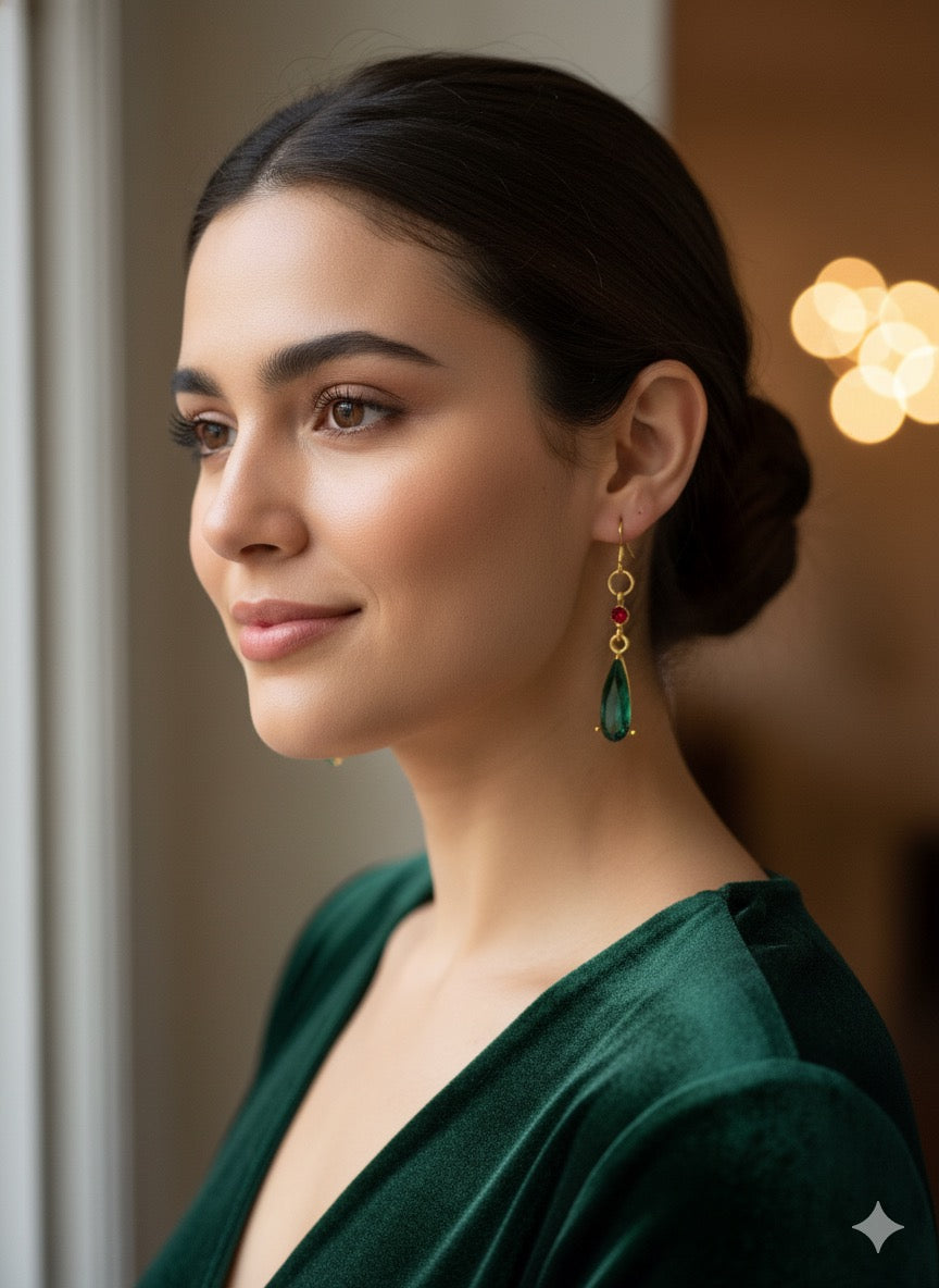 Emerald Moon Drop Earrings
