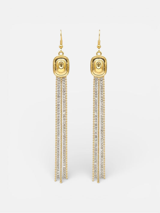 Golden Hour Rhinestone Tassel Earrings