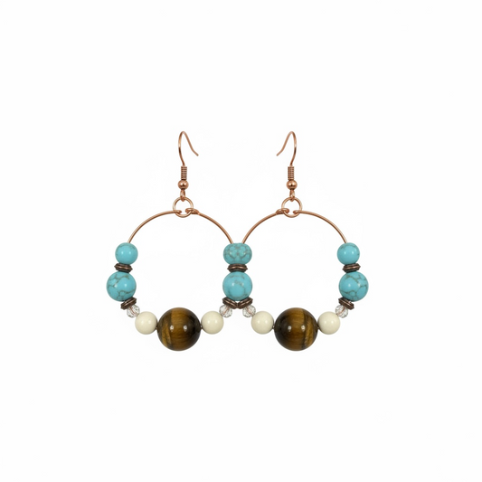 Turquoise, Tiger’s Eye & White Howlite Gemstone Earrings