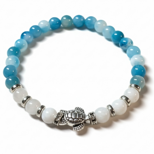 Blue Agate & Moonstone Turtle Bracelet