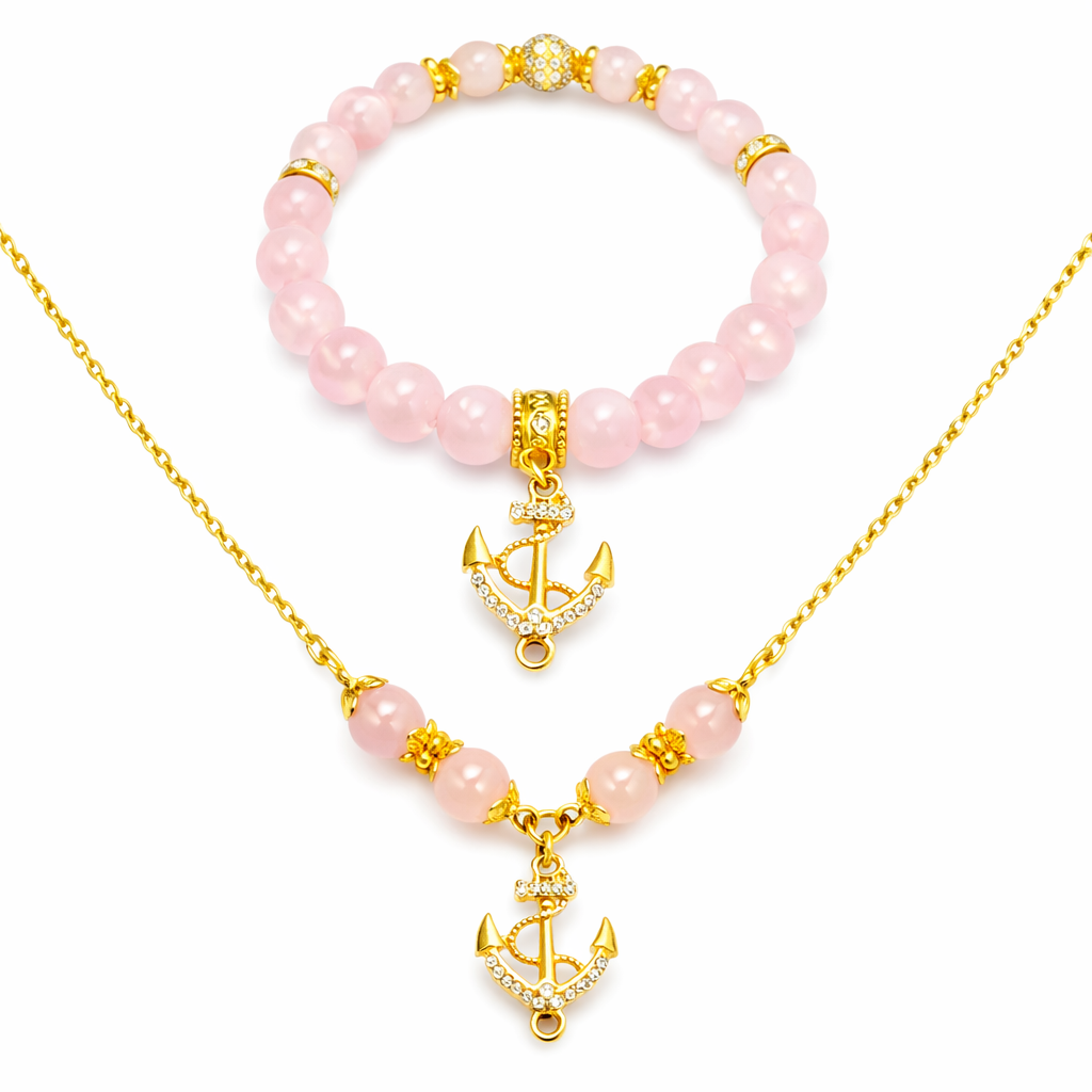 Rose Quartz Bracelet & Necklace Set