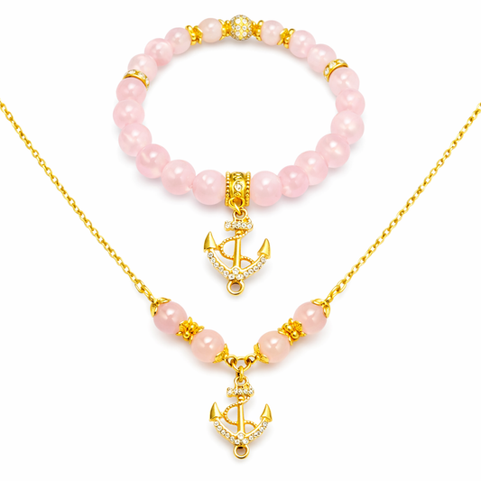 Rose Quartz Bracelet & Necklace Set