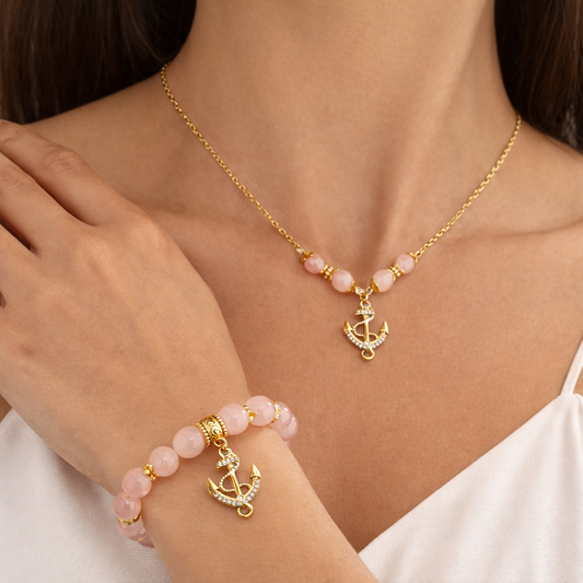 Rose Quartz Bracelet & Necklace Set