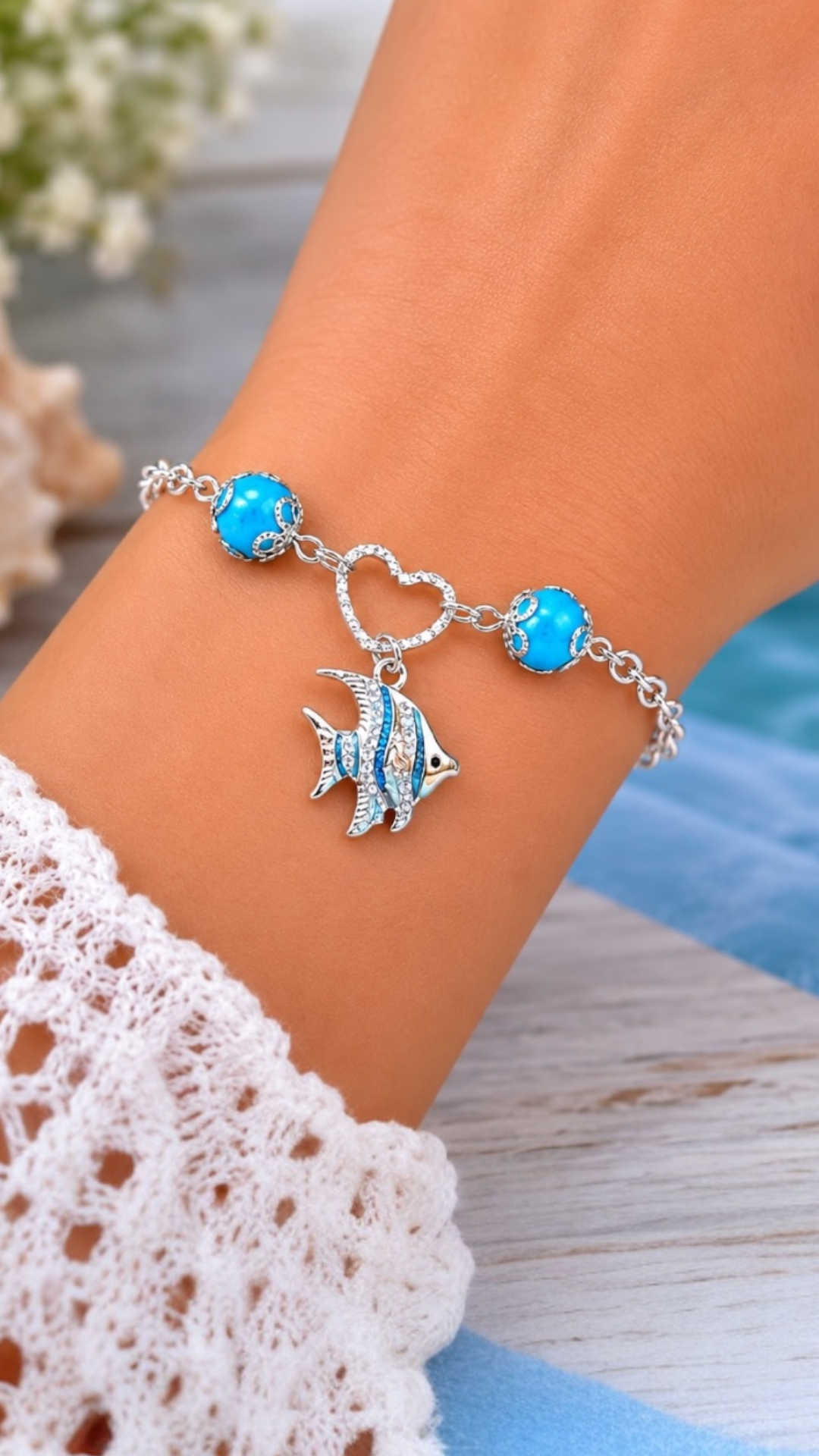 Blue Turquoise Angel Fish Necklace and Bracelet