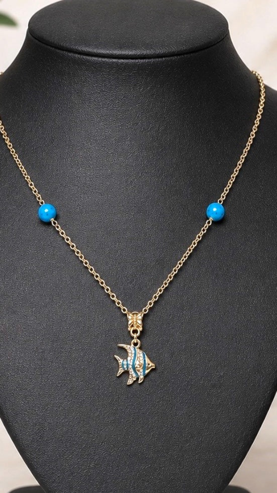Blue Turquoise Angel Fish Necklace and Bracelet