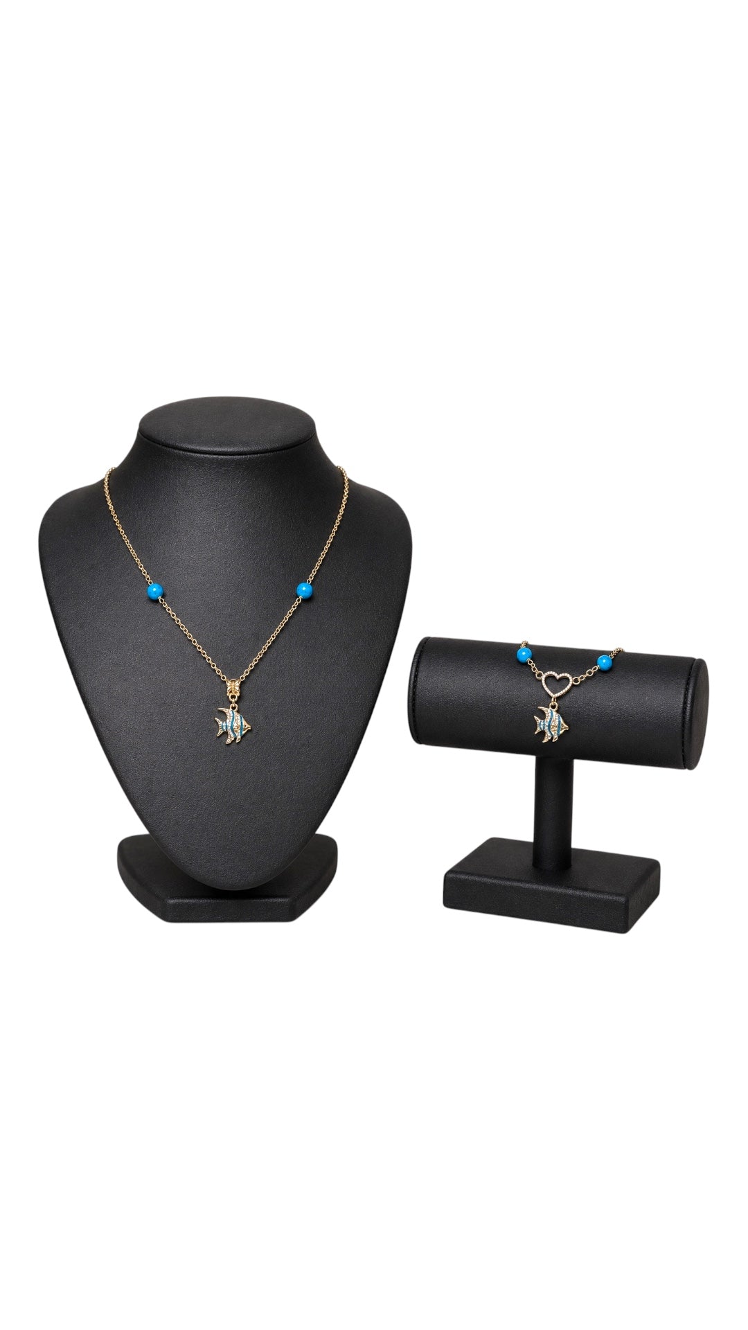 Blue Turquoise Angel Fish Necklace and Bracelet