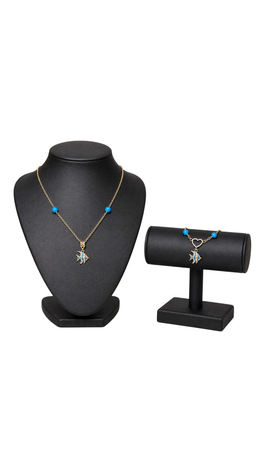Blue Turquoise Angel Fish Necklace and Bracelet