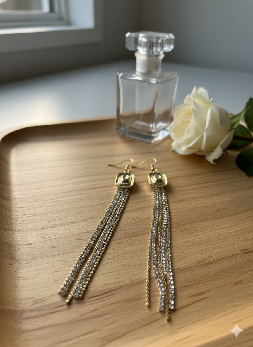 Golden Hour Rhinestone Tassel Earrings