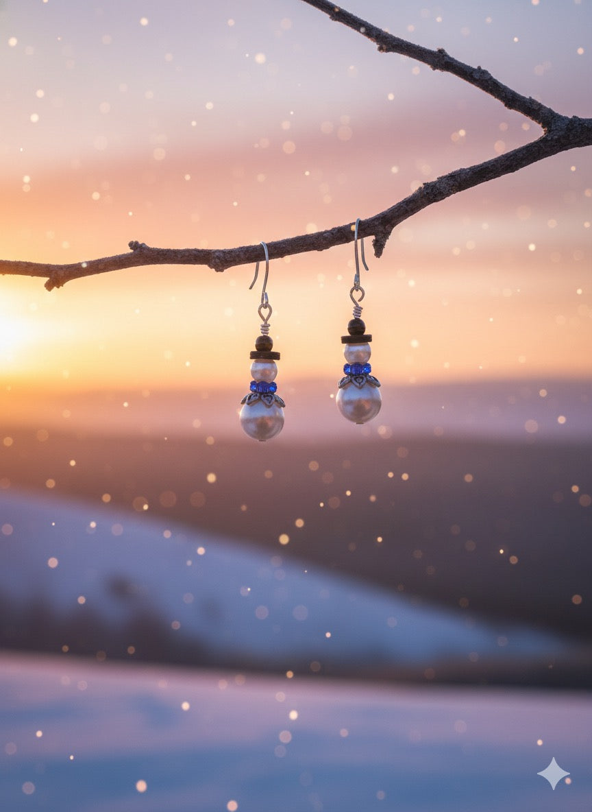 Snowy Pearl Snowman Earrings
