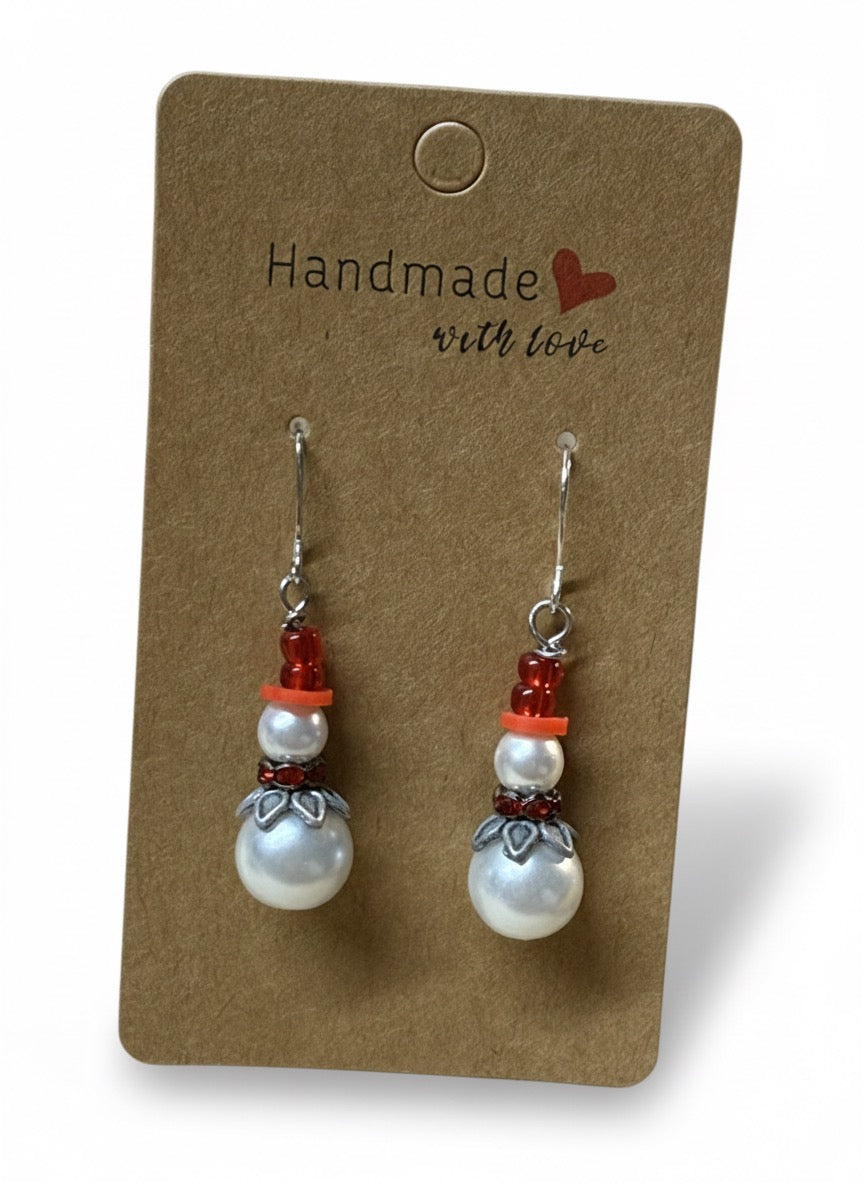 Snowy Pearl Snowman Earrings