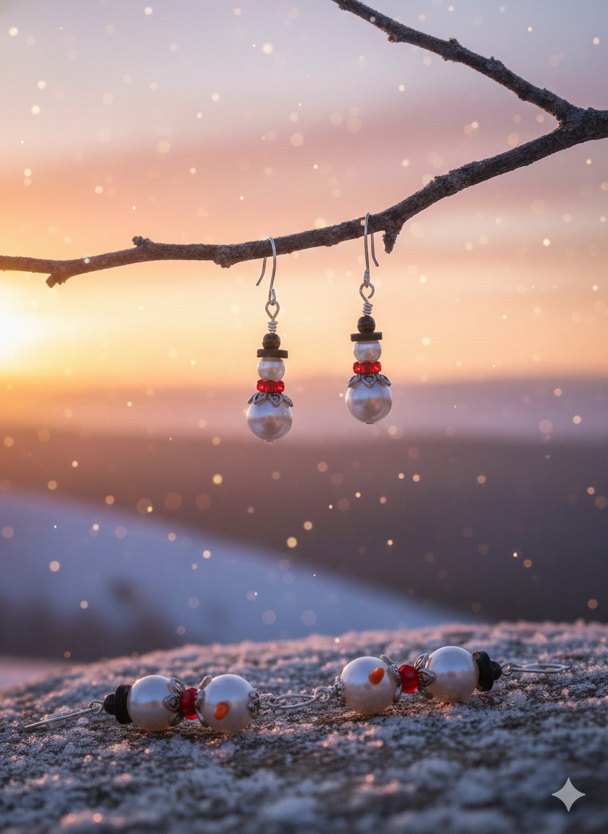Snowy Pearl Snowman Earrings
