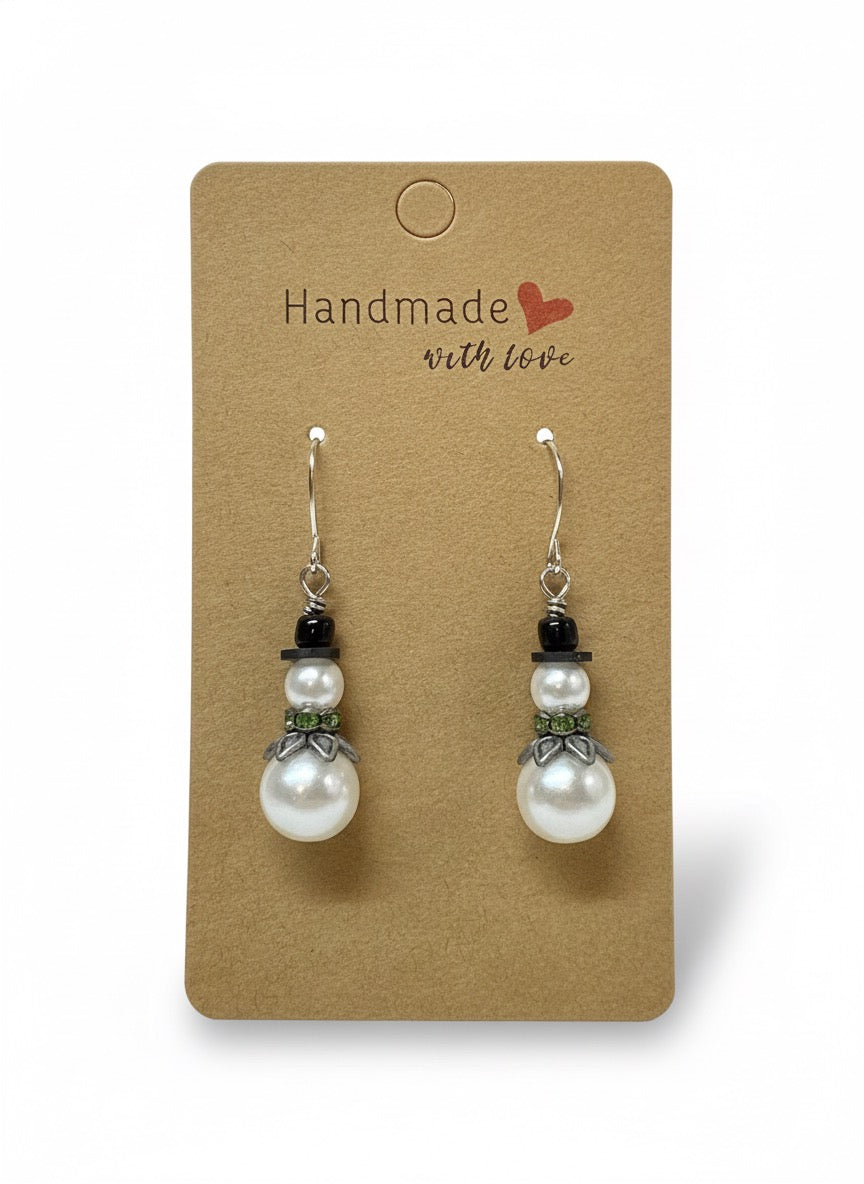 Snowy Pearl Snowman Earrings