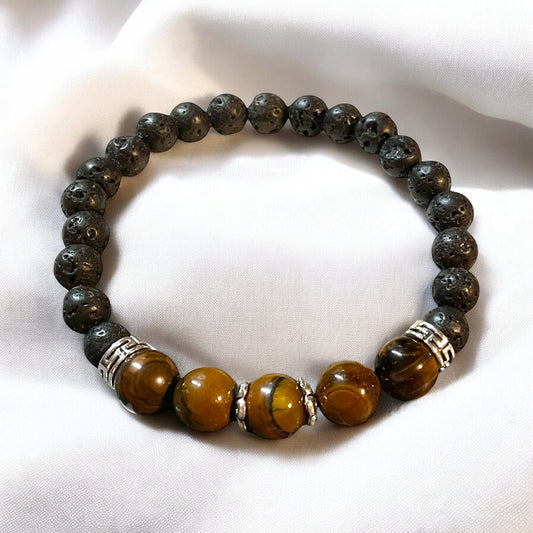 "Fearless Flame" – Tiger’s Eye & Lava Stone Confidence Bracelet