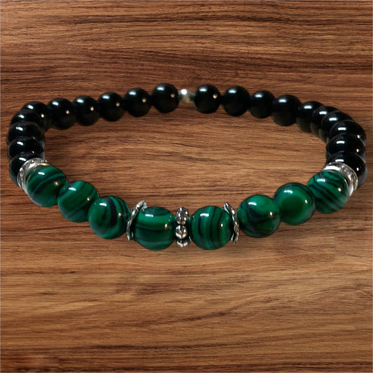 🖤 "Grounded Growth" – Malachite & Black Onyx Protection Bracelet