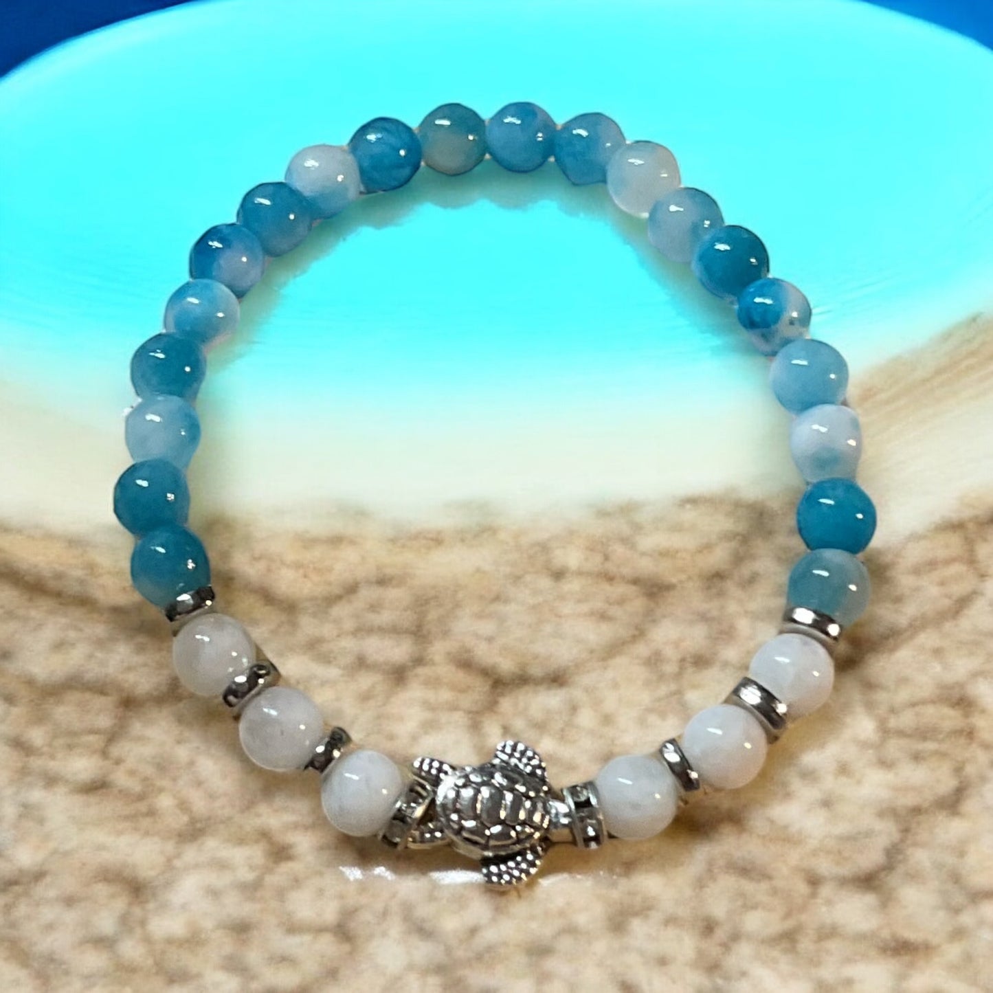 "Ocean Spirit" – Blue Agate & Moonstone Turtle Bracelet