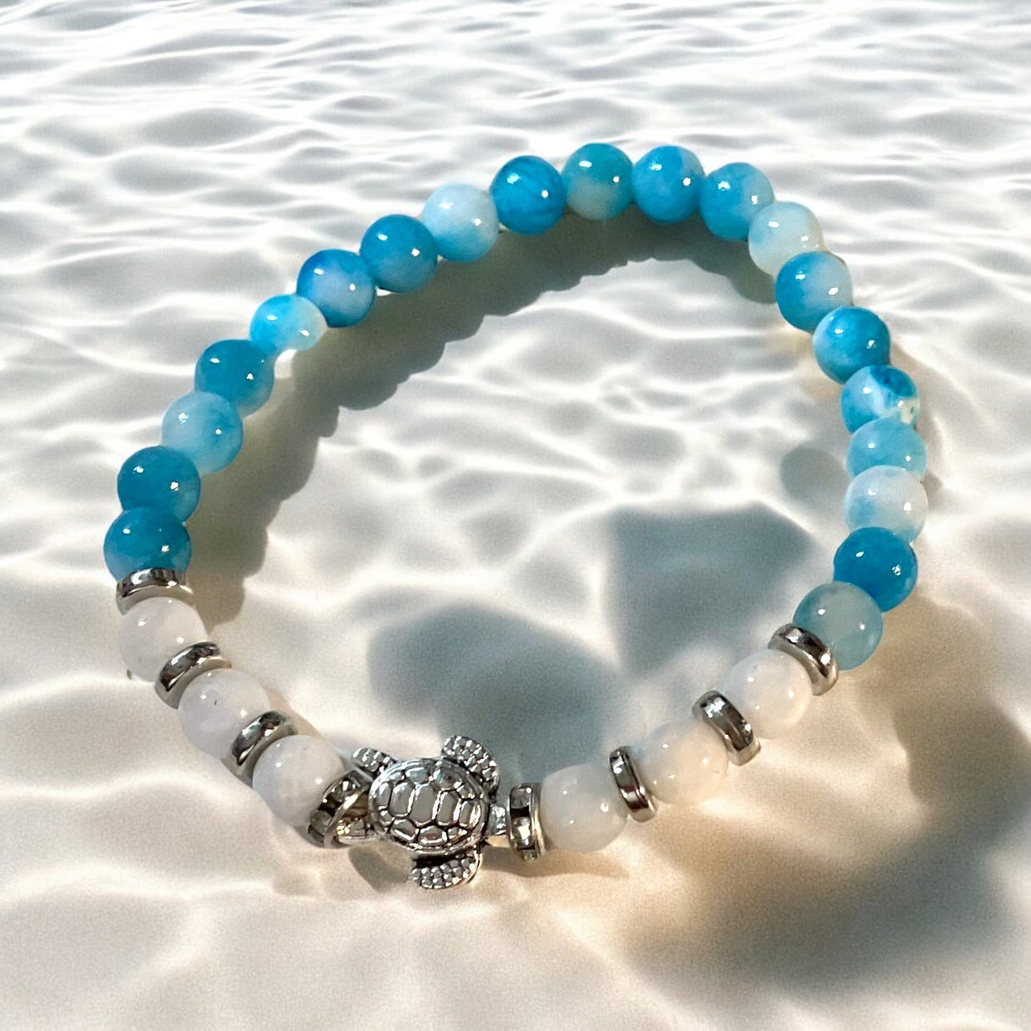 "Ocean Spirit" – Blue Agate & Moonstone Turtle Bracelet