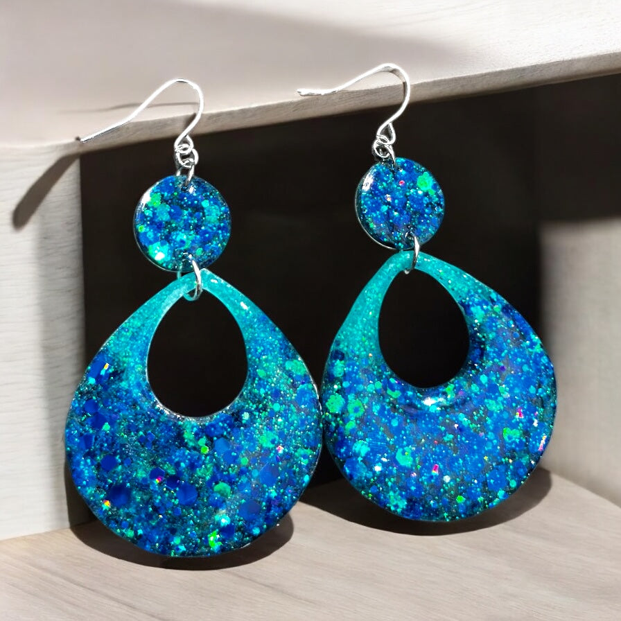Electric Tide: Glitter Resin Earring Collection (Handmade | One-of-a-Kind | Stainless Steel Hooks)