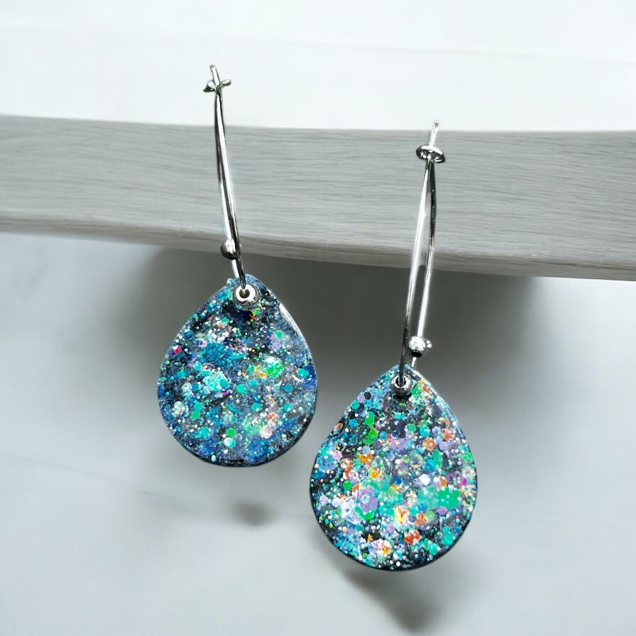 Electric Tide: Glitter Resin Earring Collection (Handmade | One-of-a-Kind | Stainless Steel Hooks)