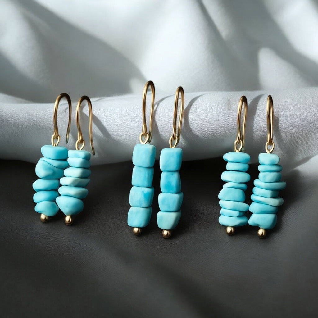 Larimar Essence Dangle Earrings | Raw Chips & Square Cut Variants | Handmade Ocean Energy