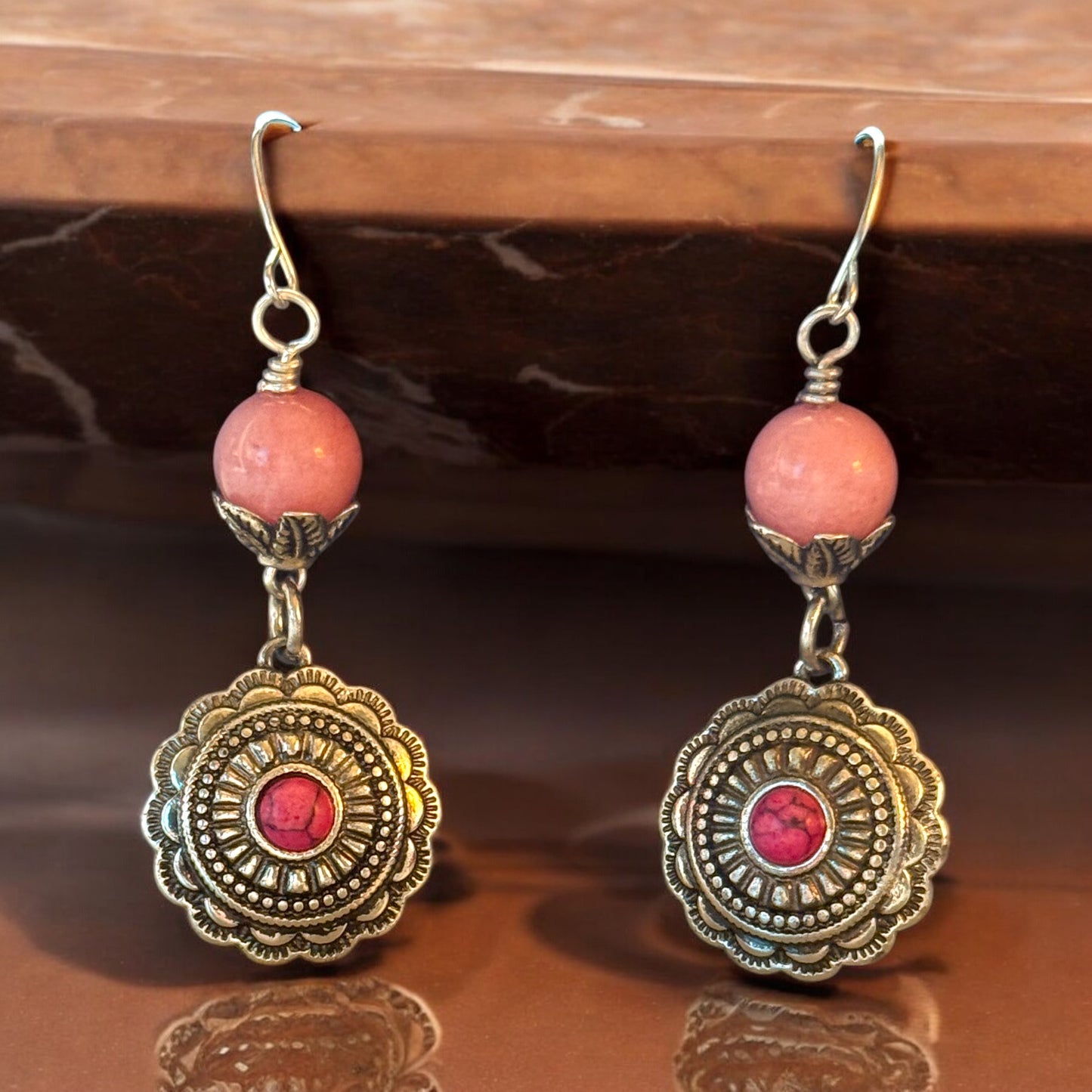 🌸 Desert Bloom Concho Earrings – Pink Sunset Edition